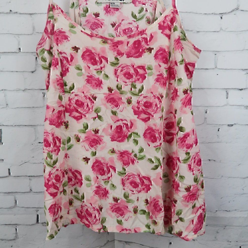 FOREVER 21 PINK ROSE PRINT CAMISOLE TOP WITH ADJUSTABLE STRAPS SIZE MEDIUM - Picture 5 of 7